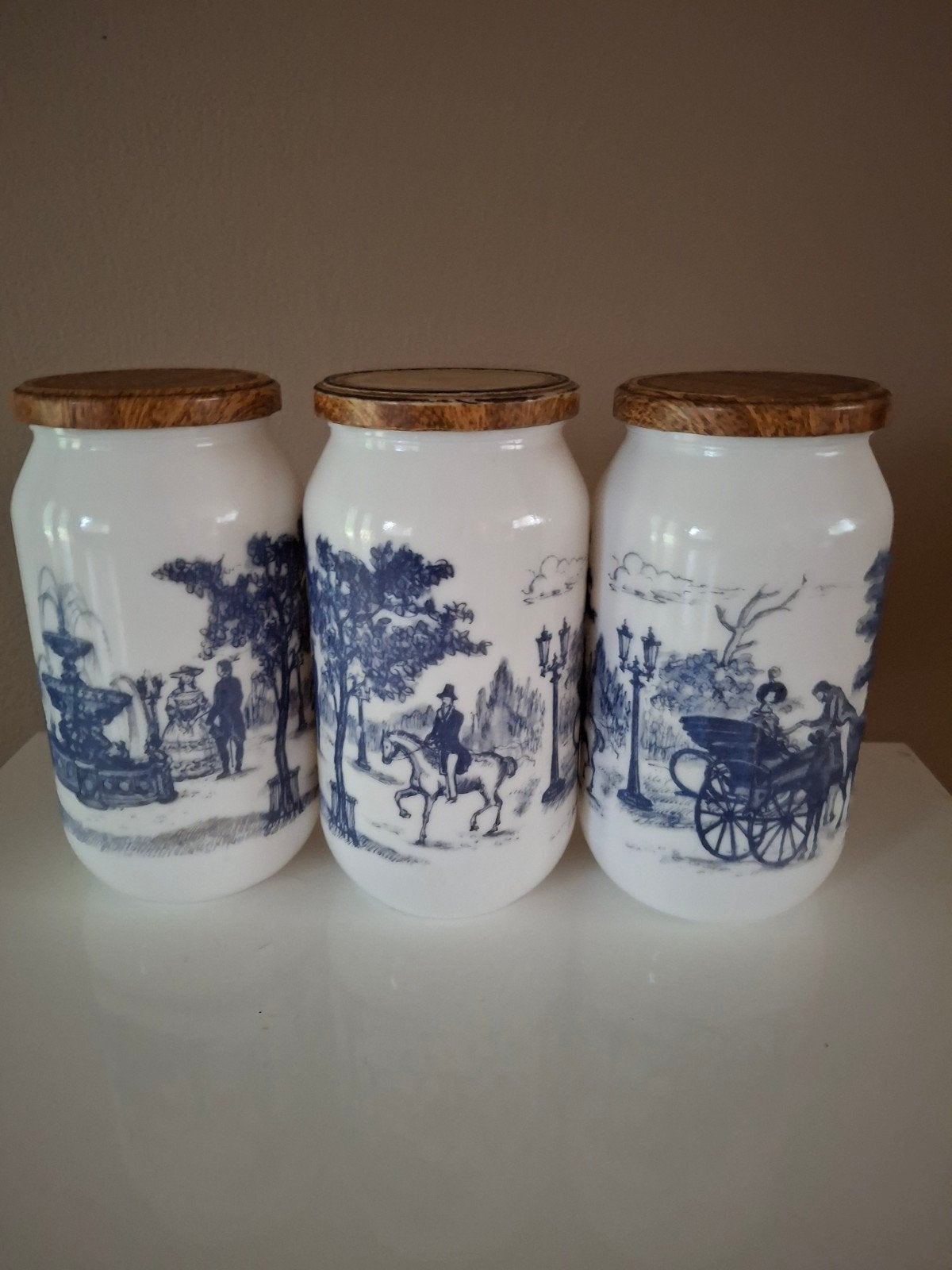 3 Opaline melkglazen voorraadpotten, Ophalen of Verzenden