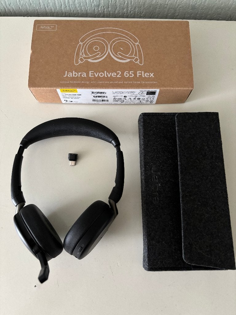 Jabra Evolve2 65 Flex MS Draadloze Headset, Computers en Software, Headsets, Ophalen, Mute-functie, Nieuw, On-ear