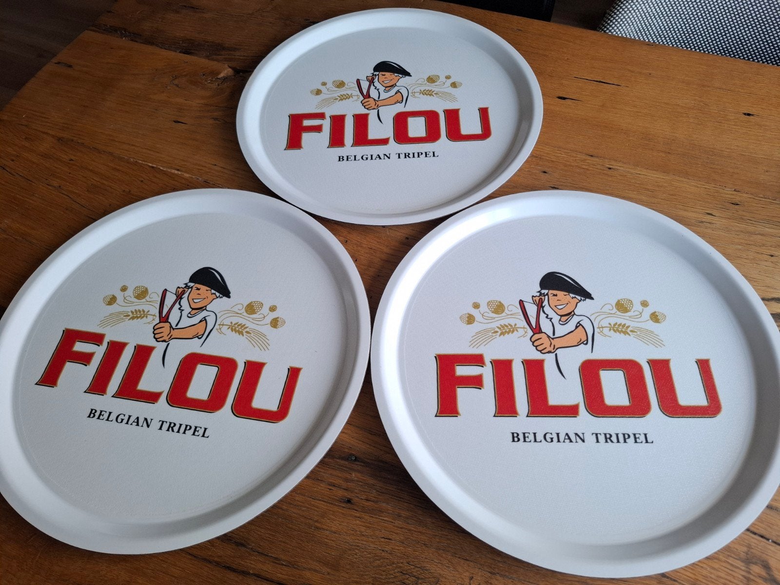 3 dienbladen FILOU  Belgian Tripel, Verzamelen, Ophalen, Gebruikt, Overige typen, Overige merken