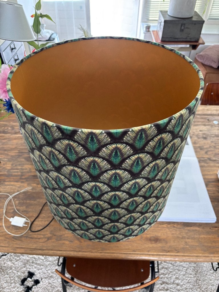 Grote lampenkap pauw veren, Gebruikt, Tafellamp, Meerkleurig, 40 cm
