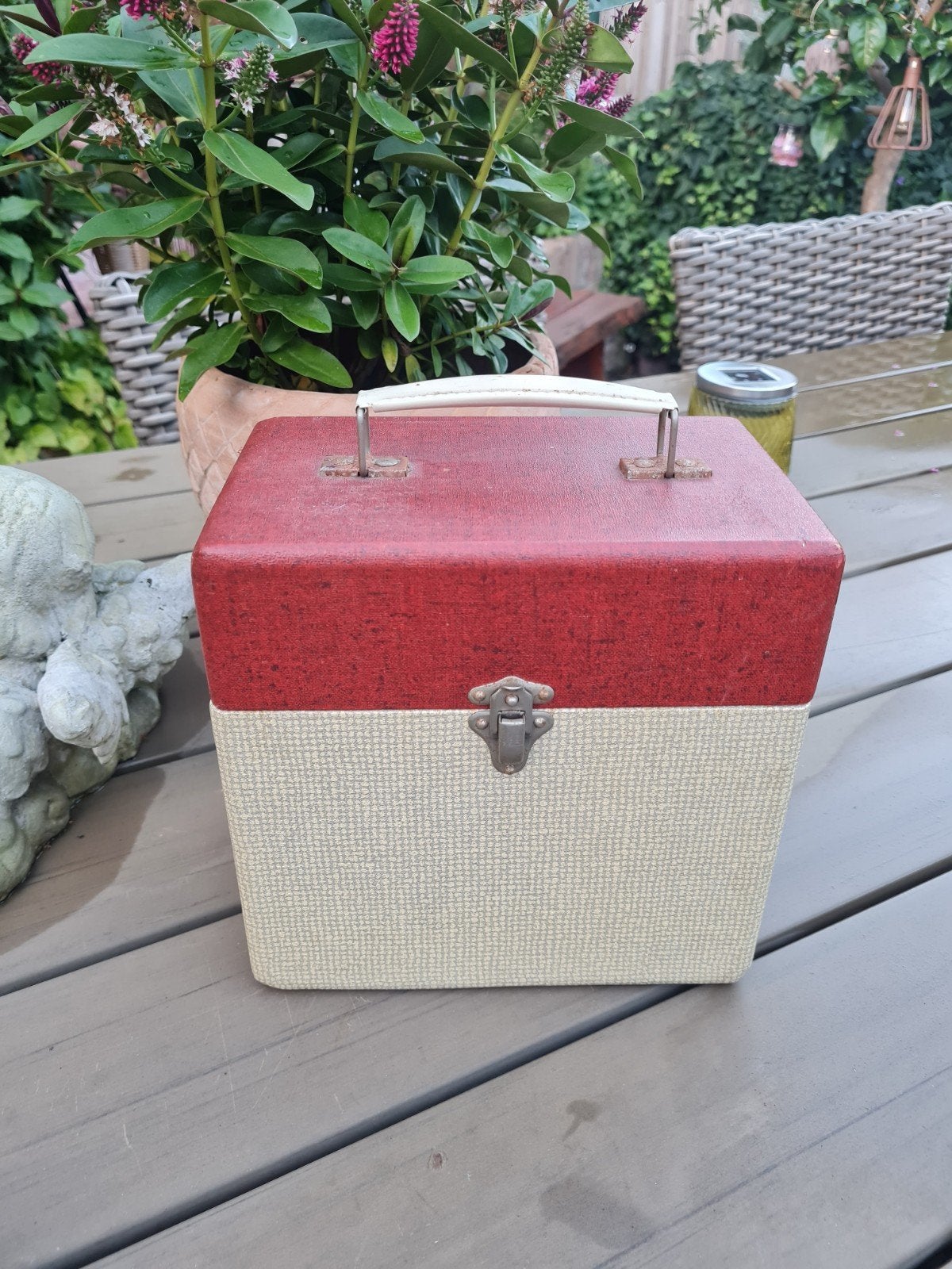 Vintage platenkoffer voor singles, Cd's en Dvd's, Ophalen, Gebruikt