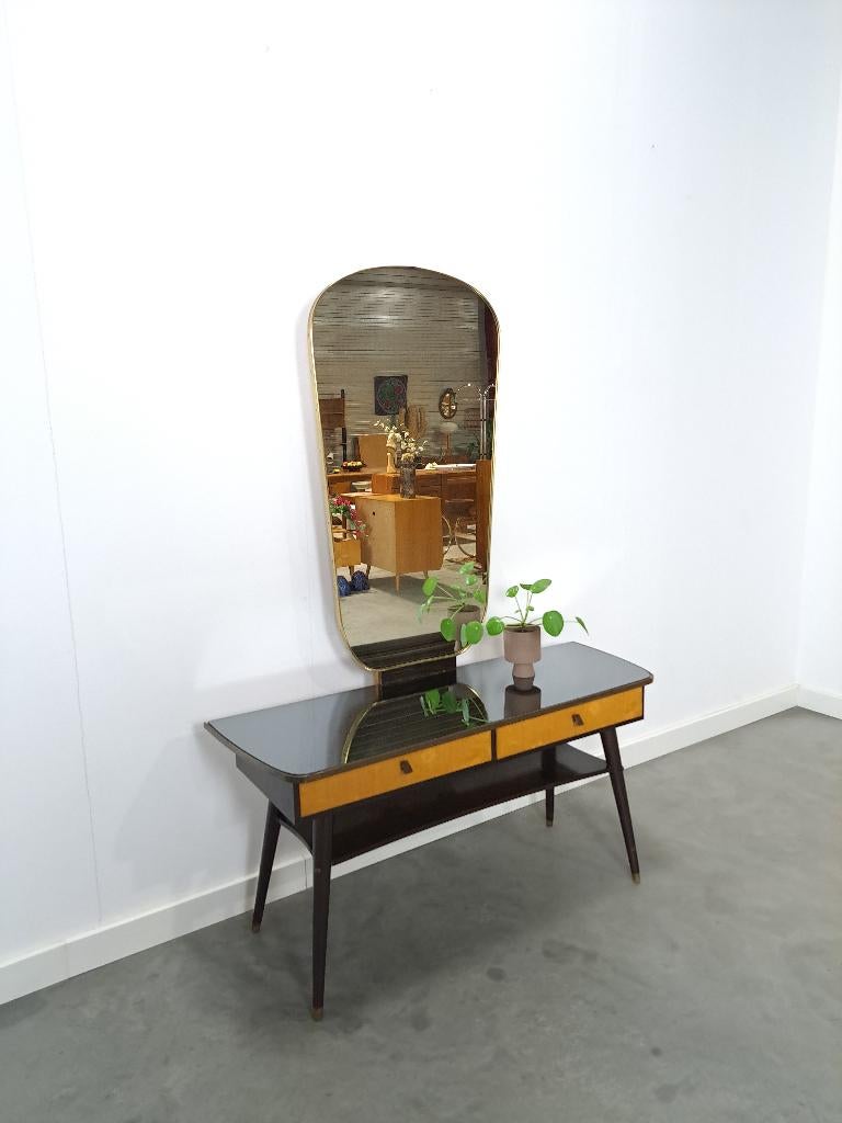 Sidetable met lades en grote spiegel gouden rand, kaptafel, Overige materialen, Gebruikt, 100 tot 150 cm, Vintage