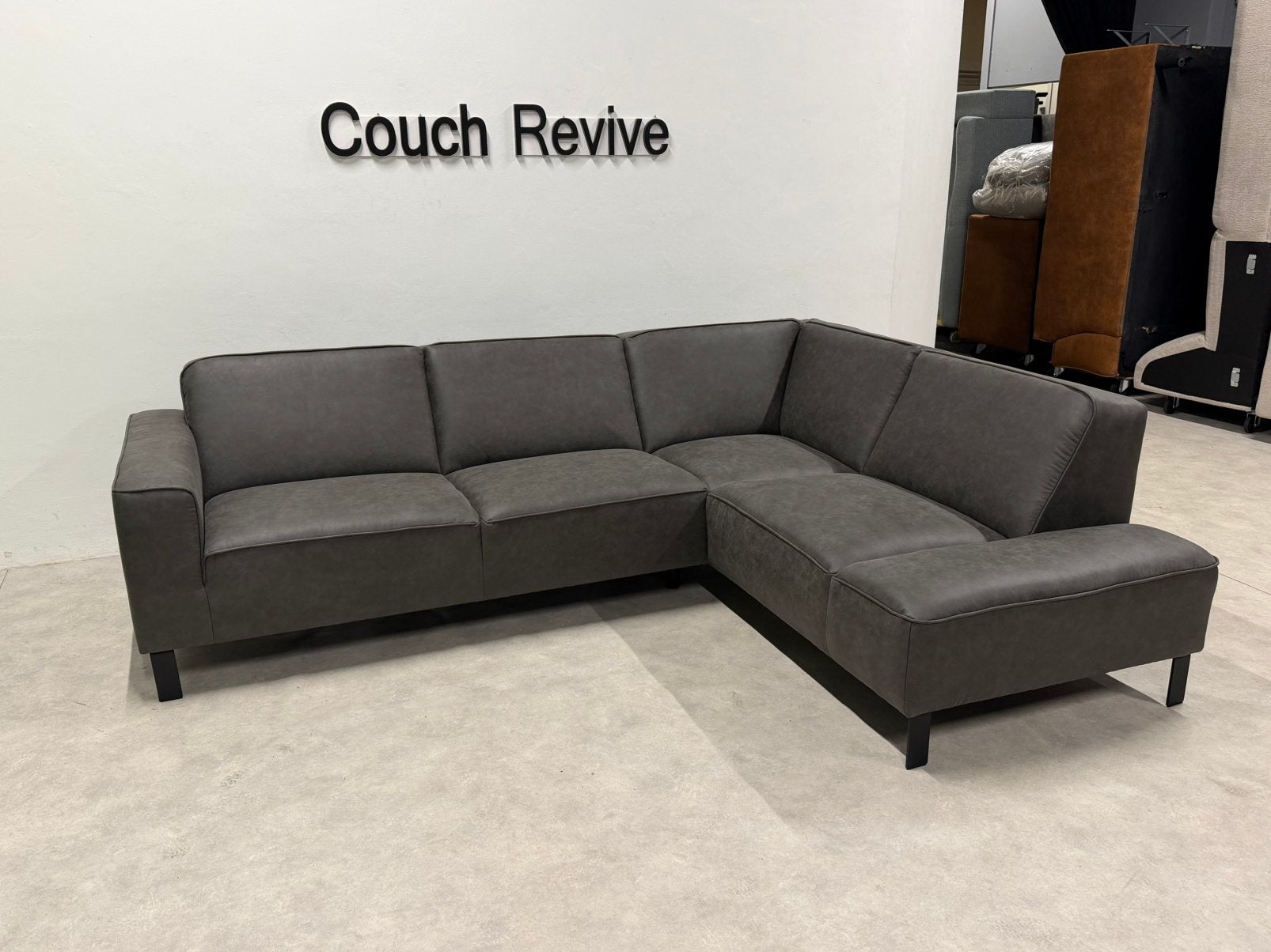 NIEUW Antraciet microleer hoekbank 265x200 | GRATIS LEVERING, Info@couchrevive.nl, -, Couch Revive, Ophalen of Verzenden