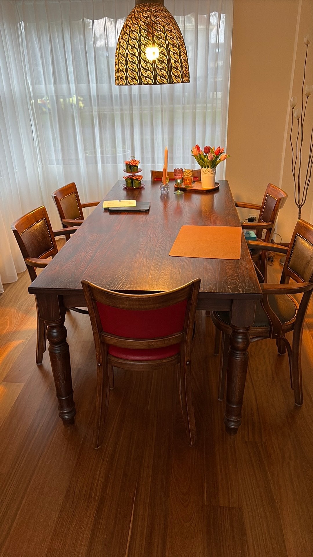 Eettafel + zes stoelen, Huis en Inrichting, Ophalen, Gebruikt, 200 cm of meer, 50 tot 100 cm