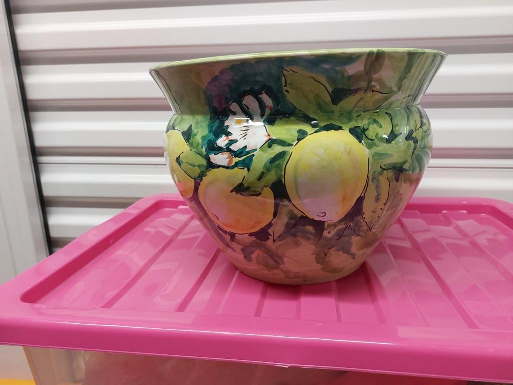 Mooie handgeschilderde plantenpot - L'Antica Deruta Italië, Zo goed als nieuw, Minder dan 40 cm, Aardewerk, Ophalen