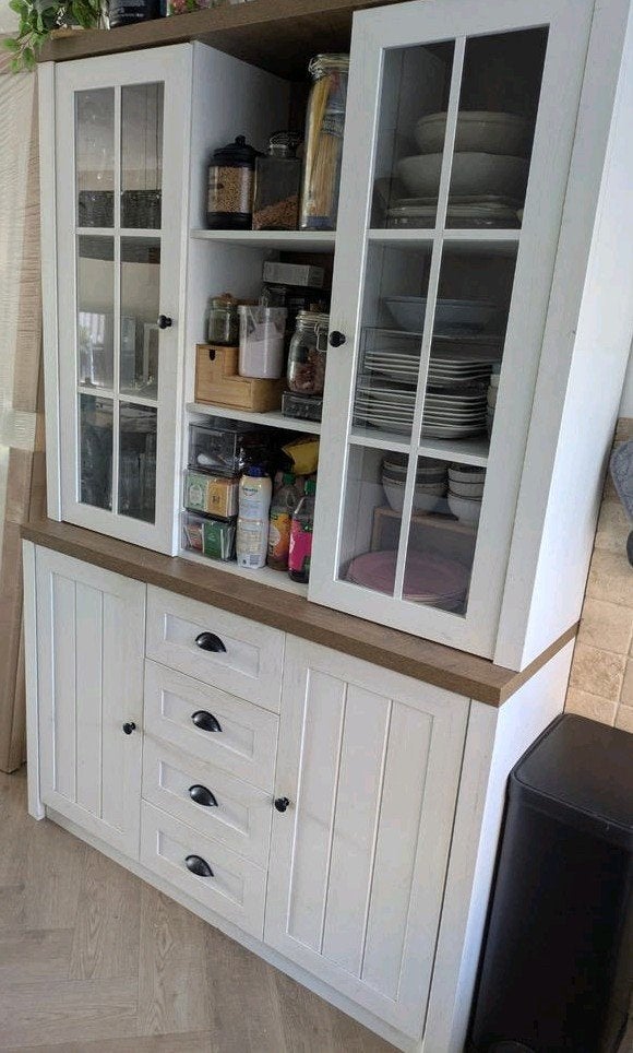 Buffetkast / servieskast landelijk wit eikenlook, Huis en Inrichting, Kasten | Buffetkasten, Ophalen, Gebruikt, Glas, Landelijk