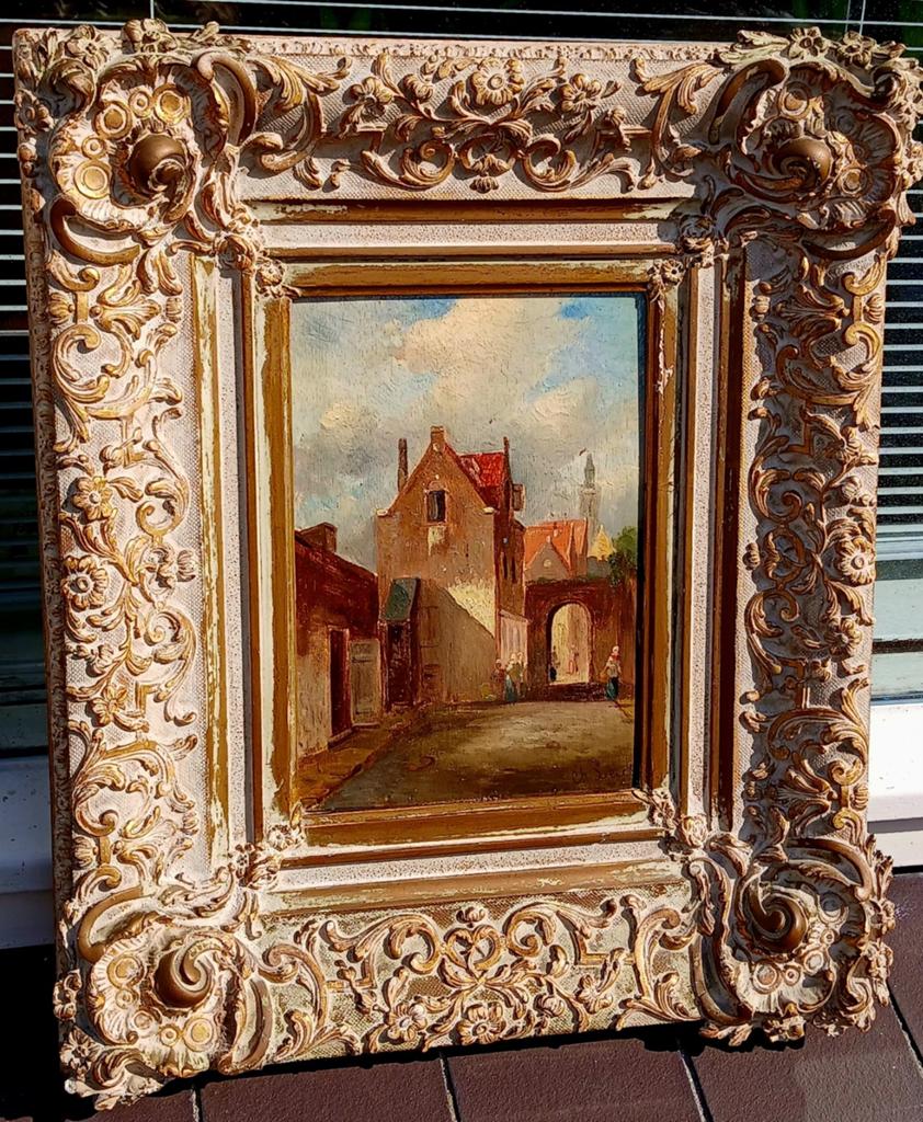 8Schilderij olieverf op paneel gesigneerd, Antiek en Kunst, Kunst | Schilderijen | Klassiek, Ophalen of Verzenden