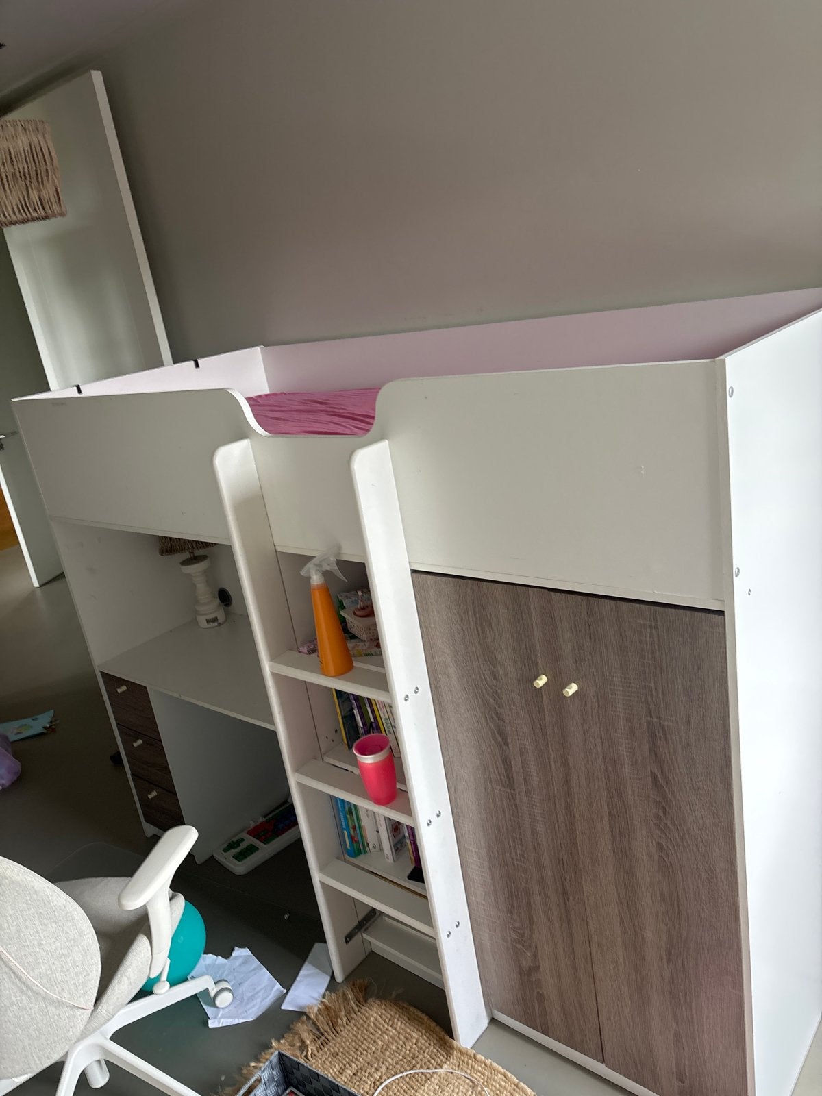 Hoogslaper met bureau en kast - 210 cm lang, Ophalen, Gebruikt, Hoogslaper, Eenpersoons