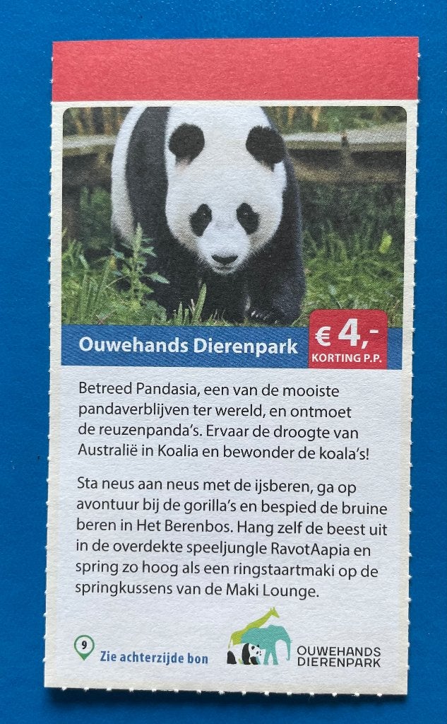Kortingsbon Ouwehands Dierenpark (4 euro korting p.p.), Drie personen of meer, Kortingskaart