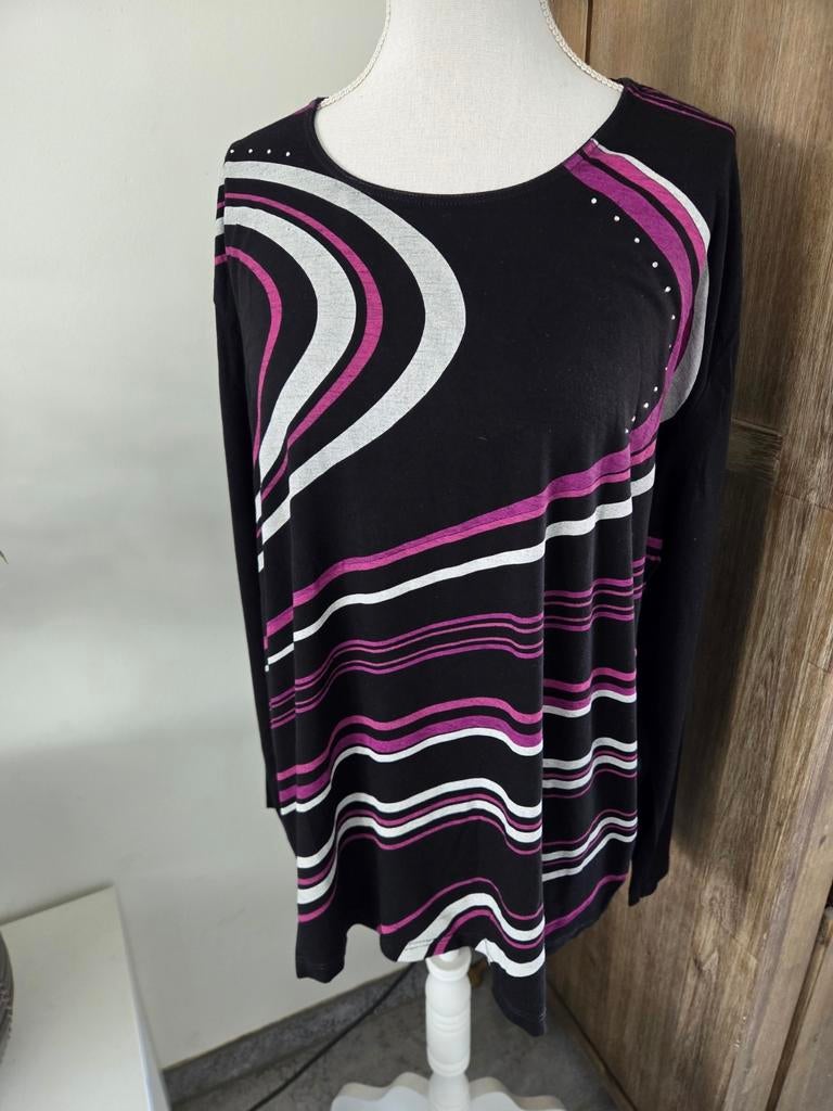 Gollehaug shirt lange mouw maat 50 - Zwart/Paars/Wit, Zwart, Gollehaug, Maat 46/48 (XL) of groter, Ophalen of Verzenden