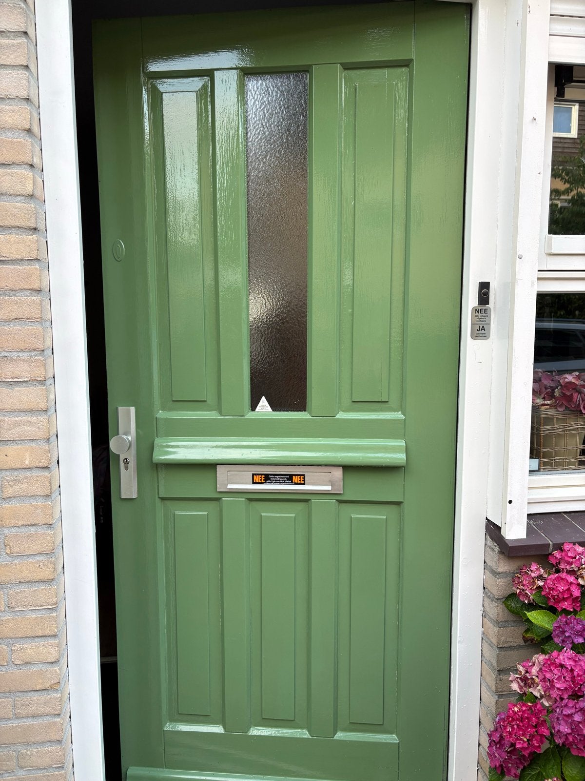 Houten voordeur met glas en brievenbus, Ophalen, Gebruikt, 80 tot 100 cm, Buitendeur