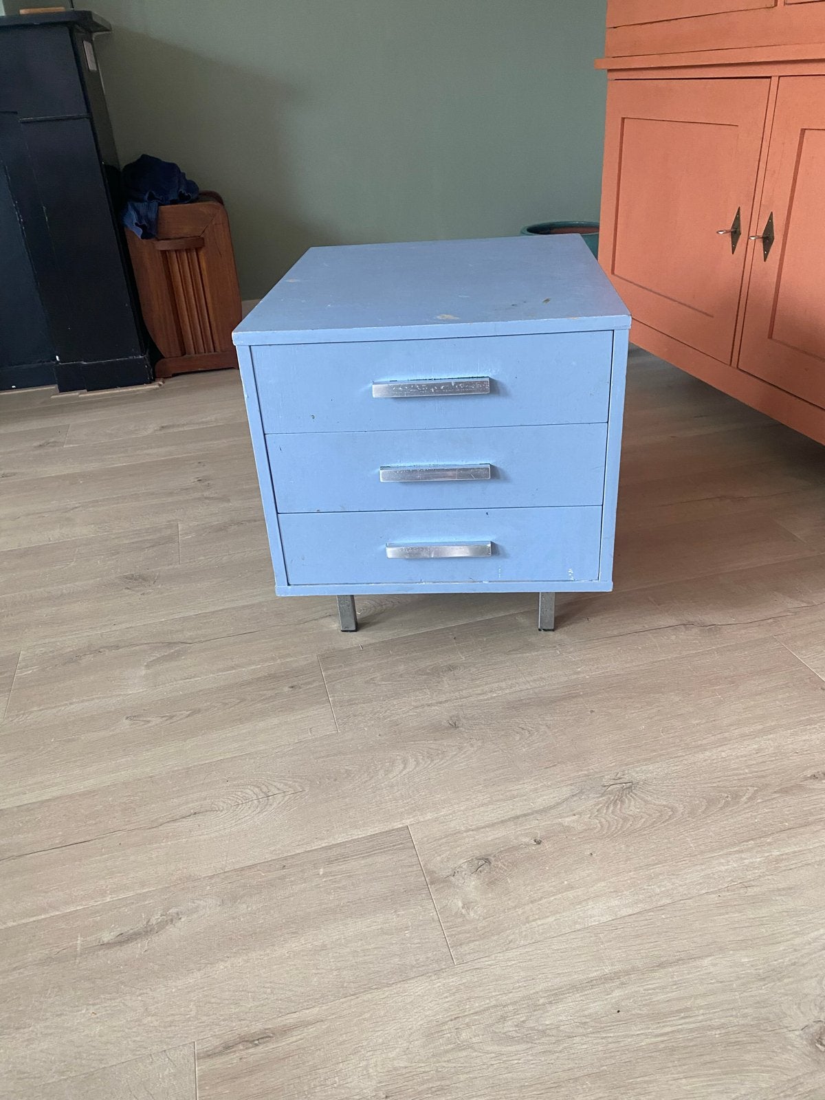 Blauw ladekastje met 3 laden, Ophalen, Overige materialen, Gebruikt, 50 tot 100 cm