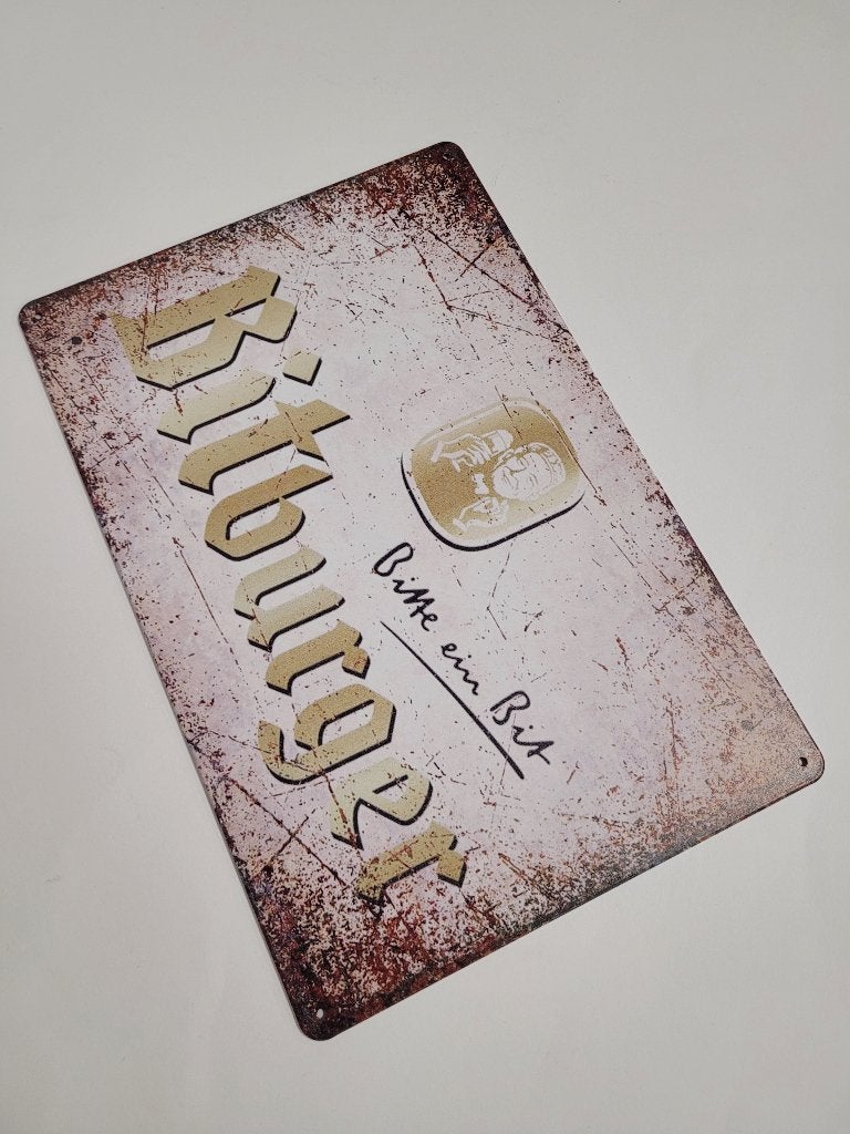 Bitburger Bitte Ein Bit bier reclamebord van metaal wandbord, Verzamelen, Ophalen of Verzenden, Nieuw, Reclamebord, Plaat of Schild