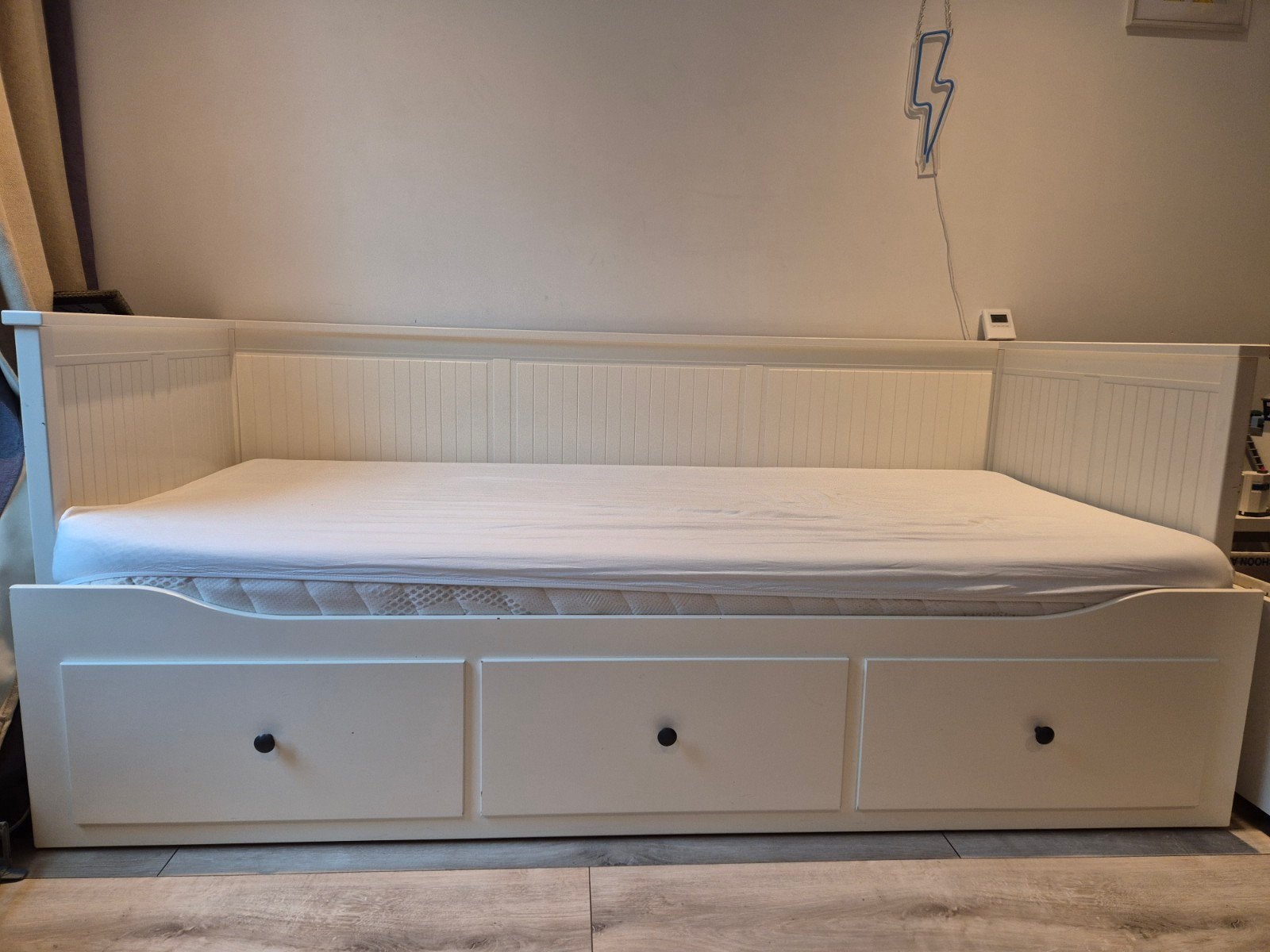 IKEA Hemnes Bedbank - Wit, uitschuifbaar met lades, Ophalen, Modern, Scandinavisch, Wit, Tweepersoons