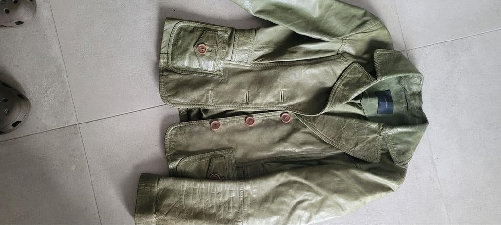 Olijfgroene leren blazer maat S + gratis sjaal, Vero Moda, Ophalen of Verzenden, Zo goed als nieuw, Jasje
