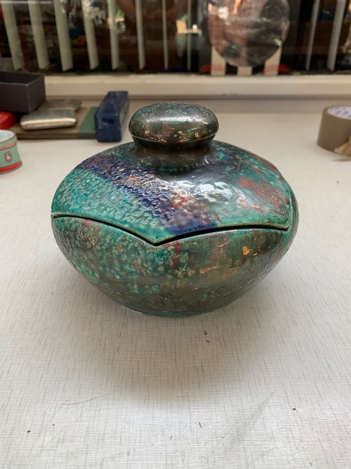Deksel pot Velsen Gouda Mobach ? Mooie kleuren, Antiek en Kunst, Ophalen of Verzenden