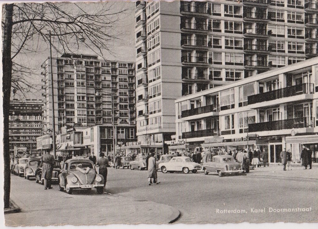 Rotterdam met auto's , VW Kever met bloemenkrans, Ophalen of Verzenden, 1940 tot 1960, Gelopen, Zuid-Holland