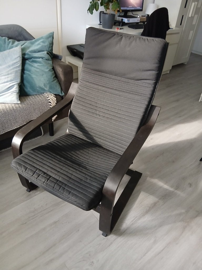 Ikea - POÄNG Fauteuil, zwartbruin/Knisa lichtbeige, Ophalen, Hout, Gebruikt, 75 tot 100 cm