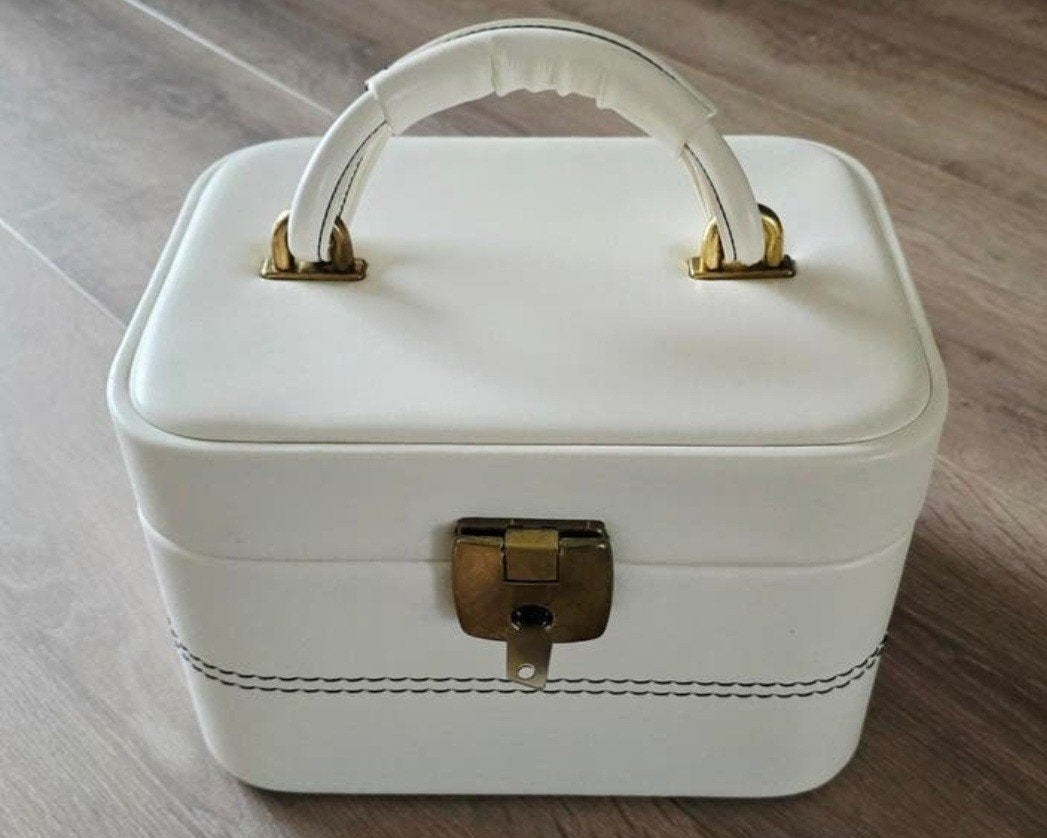 vintage witleren beautycase, Wit, Met slot, Ophalen of Verzenden, Zo goed als nieuw