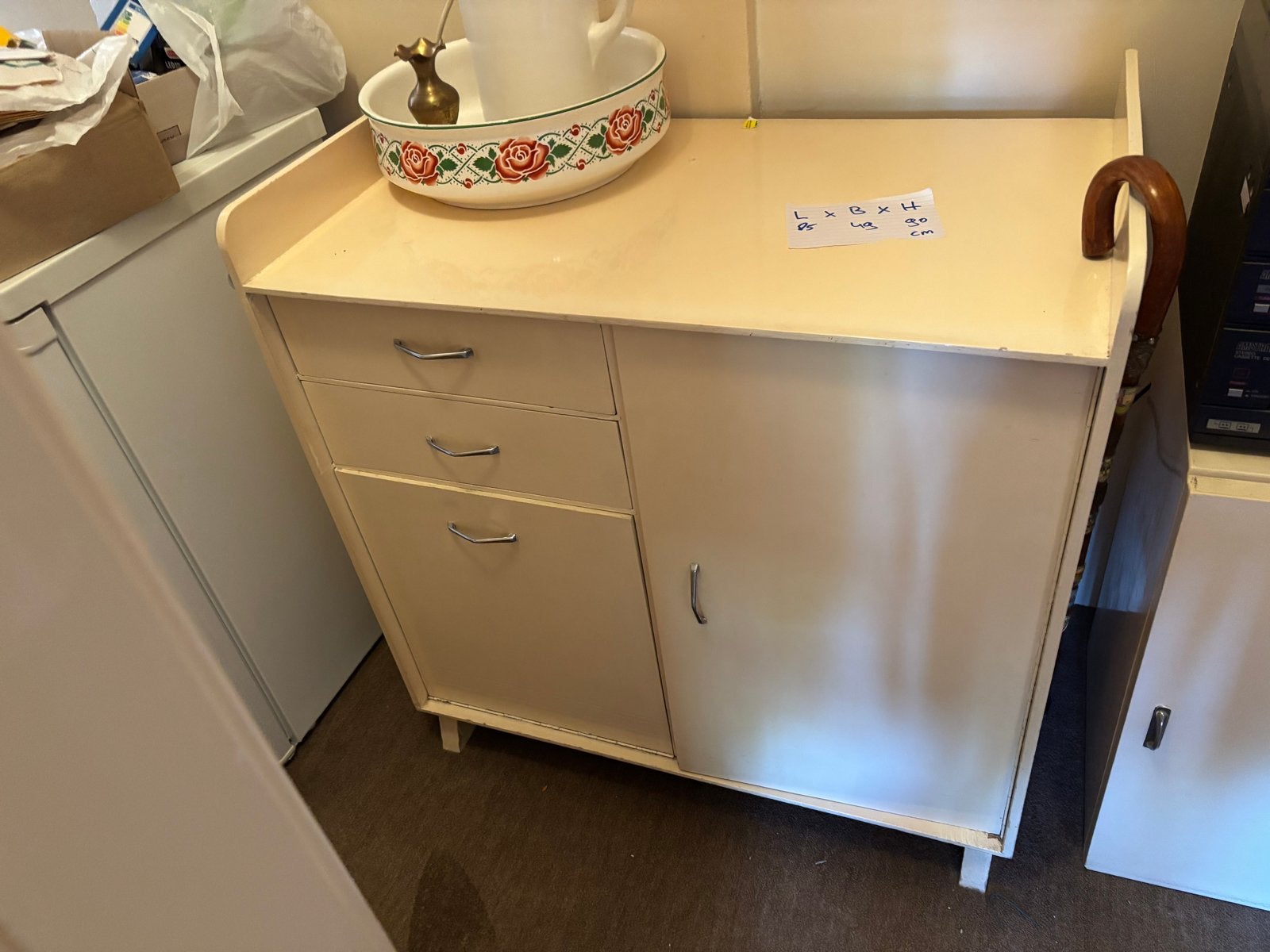 Vintage Crèmekleurig Bijzetkastje met Lades en Deur, Ophalen