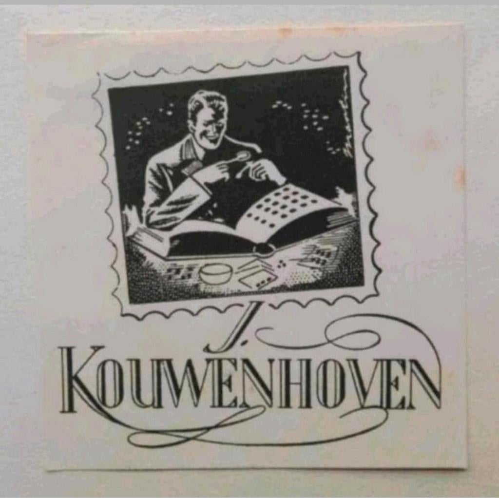 Exlibris J. Kouwenhoven (Martin Horwitz, 1942) (filatelie), 7 cm, Origineel, 7 cm, 1900 - 1949