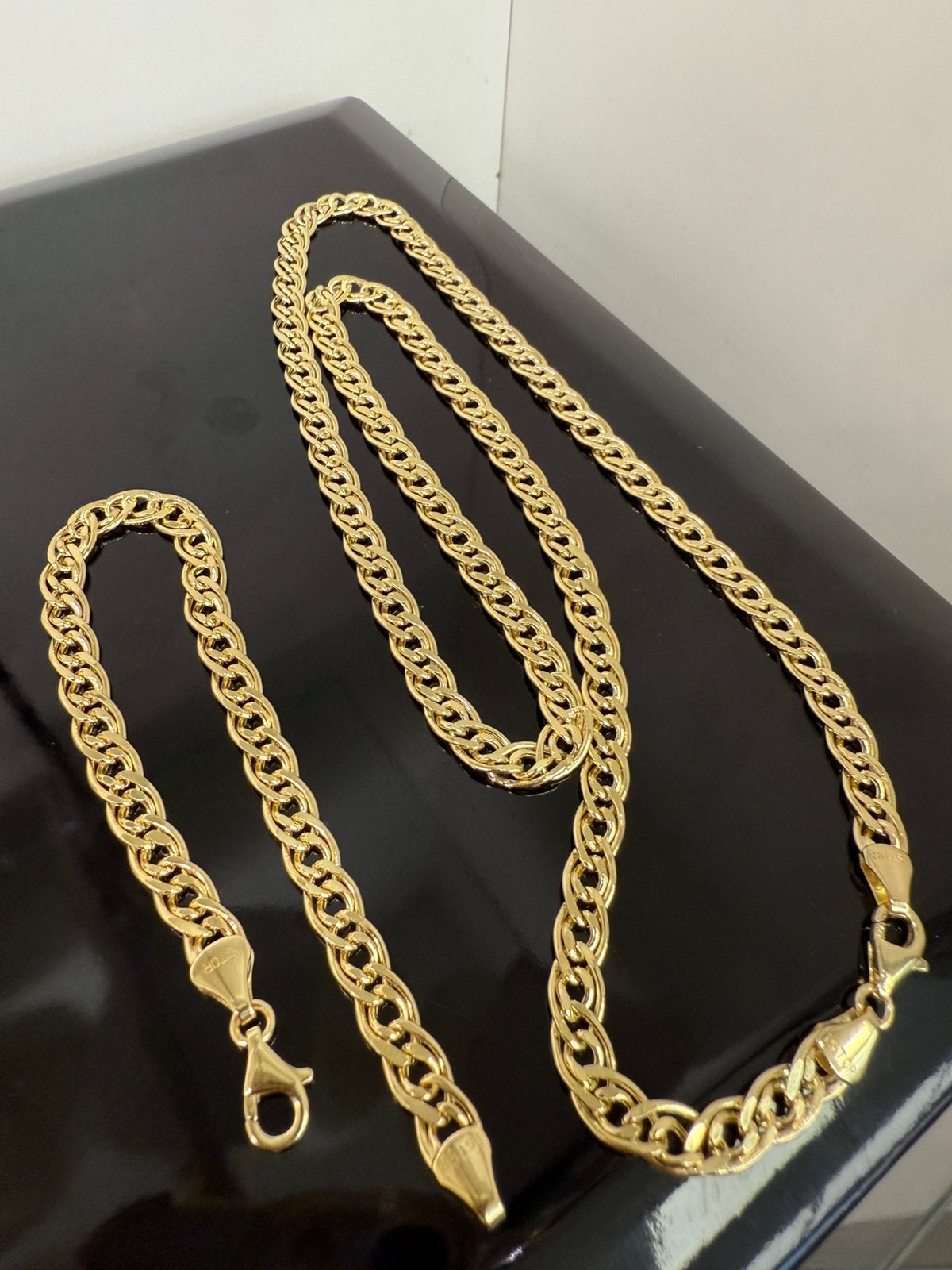 14k gouden gourmet/cuban ketting met armband, Ophalen of Verzenden, Nieuw, Goud, Goud