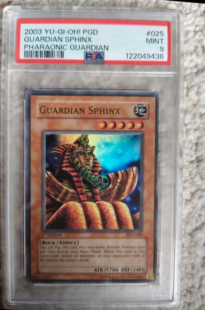 Yu-Gi-Oh! Guardian Sphinx PGD-025 PSA 9 Mint, Ophalen of Verzenden, Zo goed als nieuw, Losse kaart