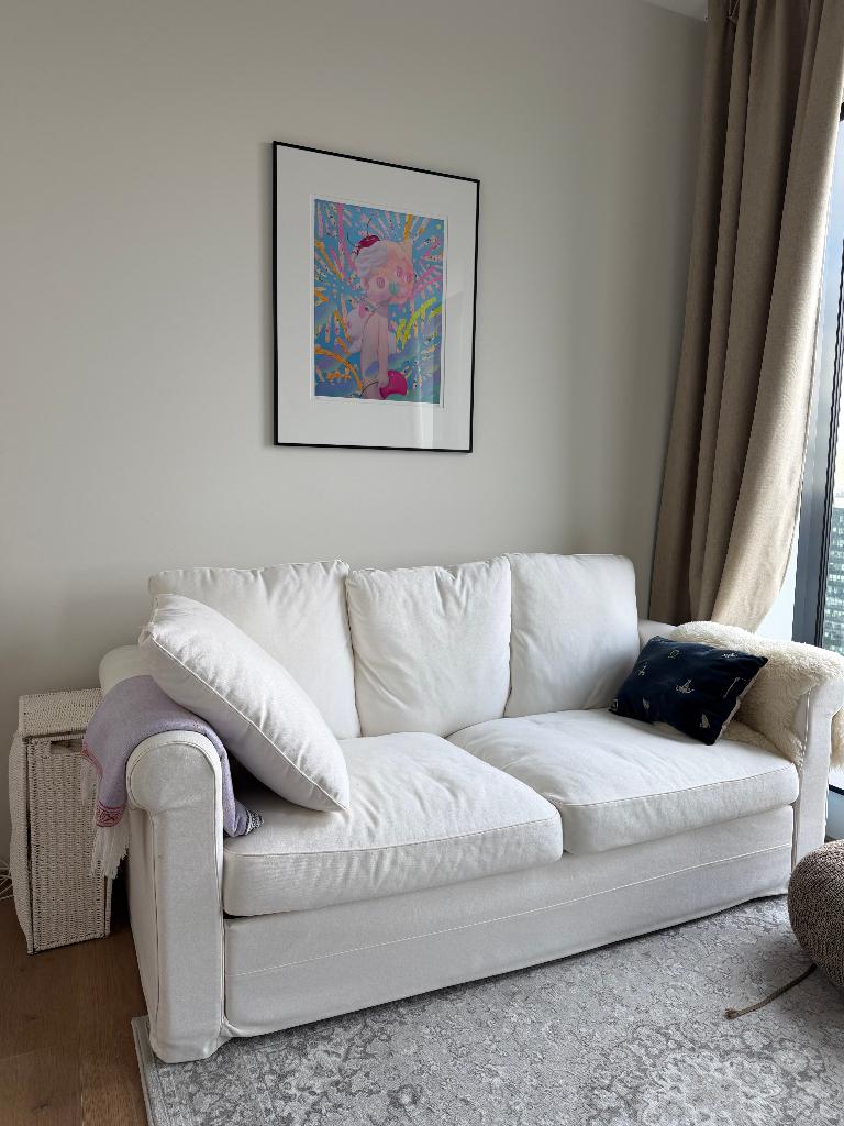 IKEA slaapbank wit / beige – 2-zits bank met slaapfunctie, Ophalen, Wit, Tweepersoons, Zo goed als nieuw
