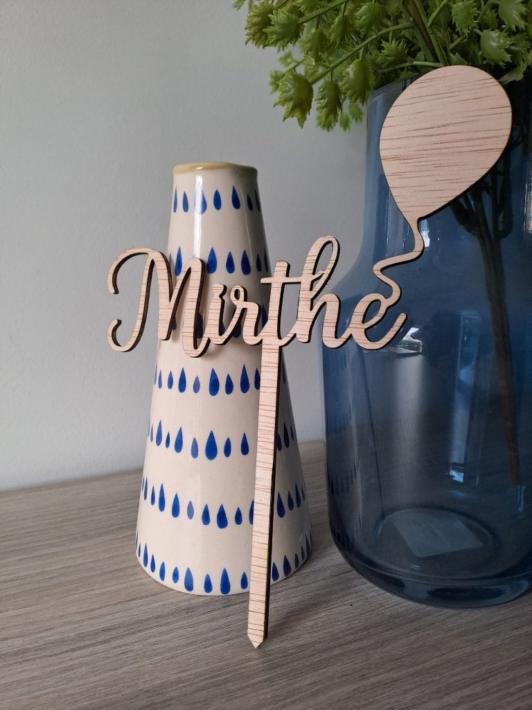 Gepersonaliseerde Houten Taarttopper met Naam, Ophalen of Verzenden, Nieuw, Versiering, Verjaardag