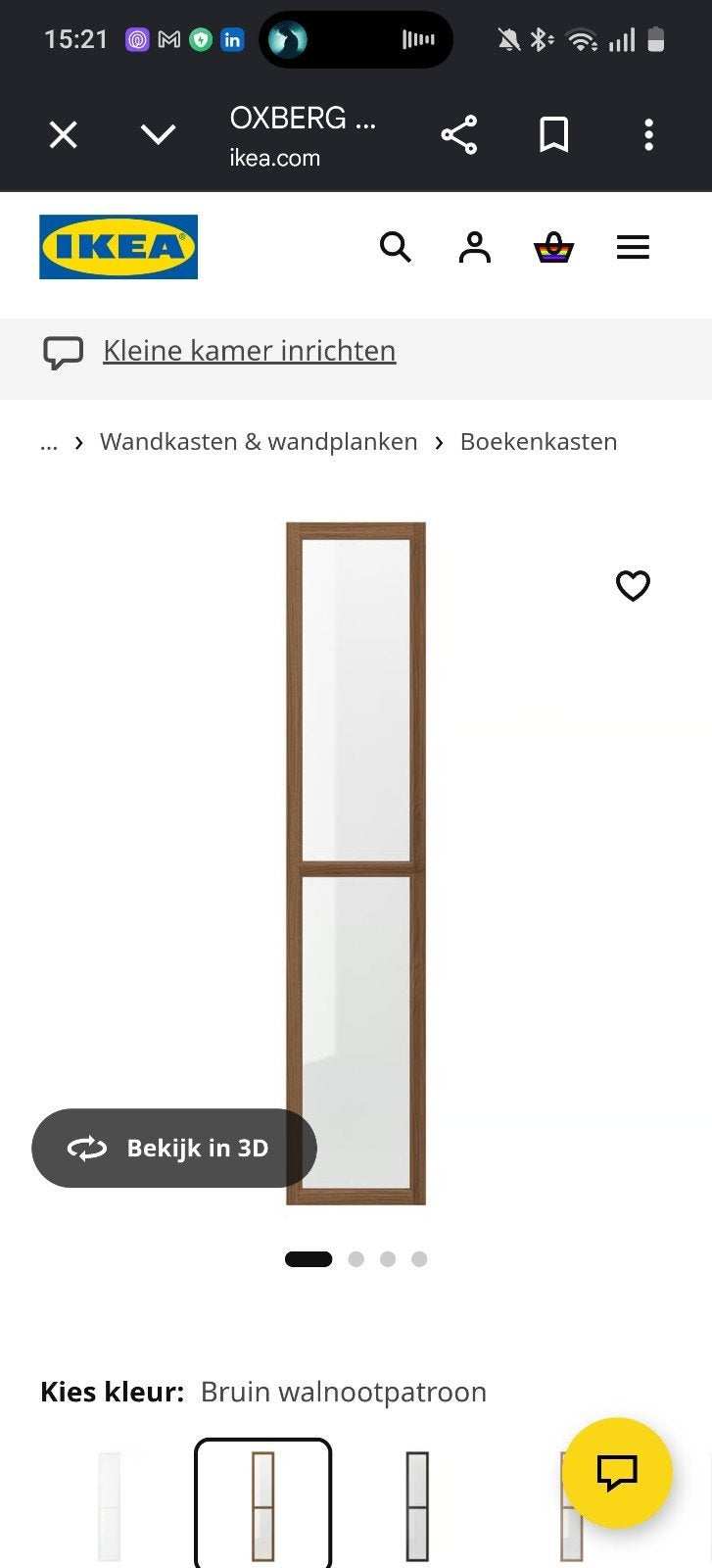 IKEA OXBERG Vitrinedeur, bruin walnootpatroon, 40x192 cm, Ophalen, Minder dan 50 cm, Glas, Nieuw