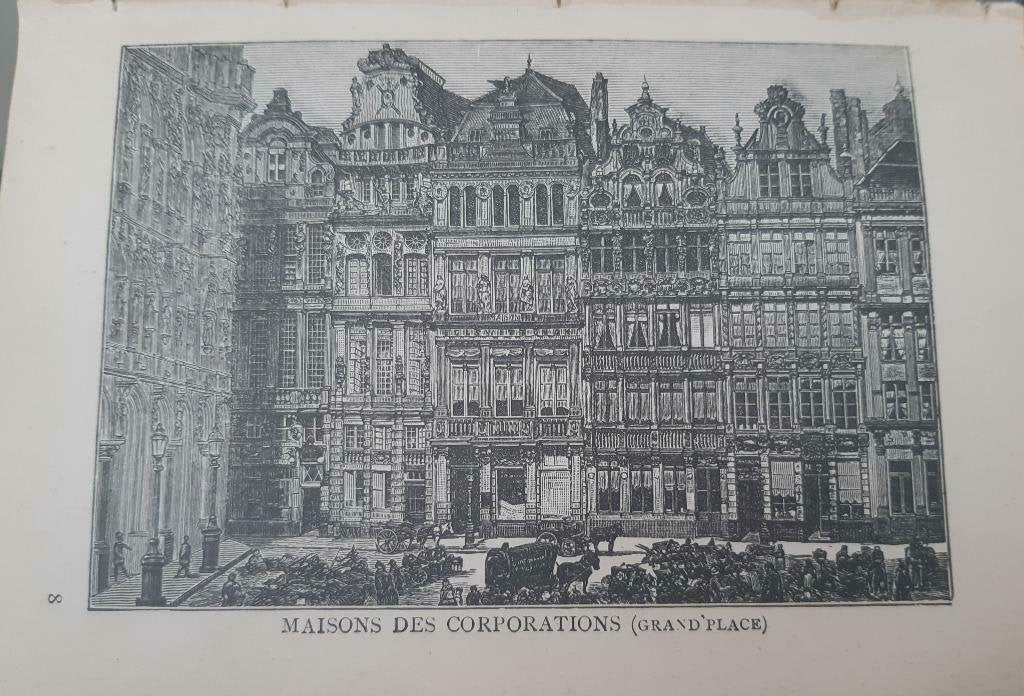 18 / Brussel Maisons des Corporations Grand gravure 1892, Ophalen of Verzenden