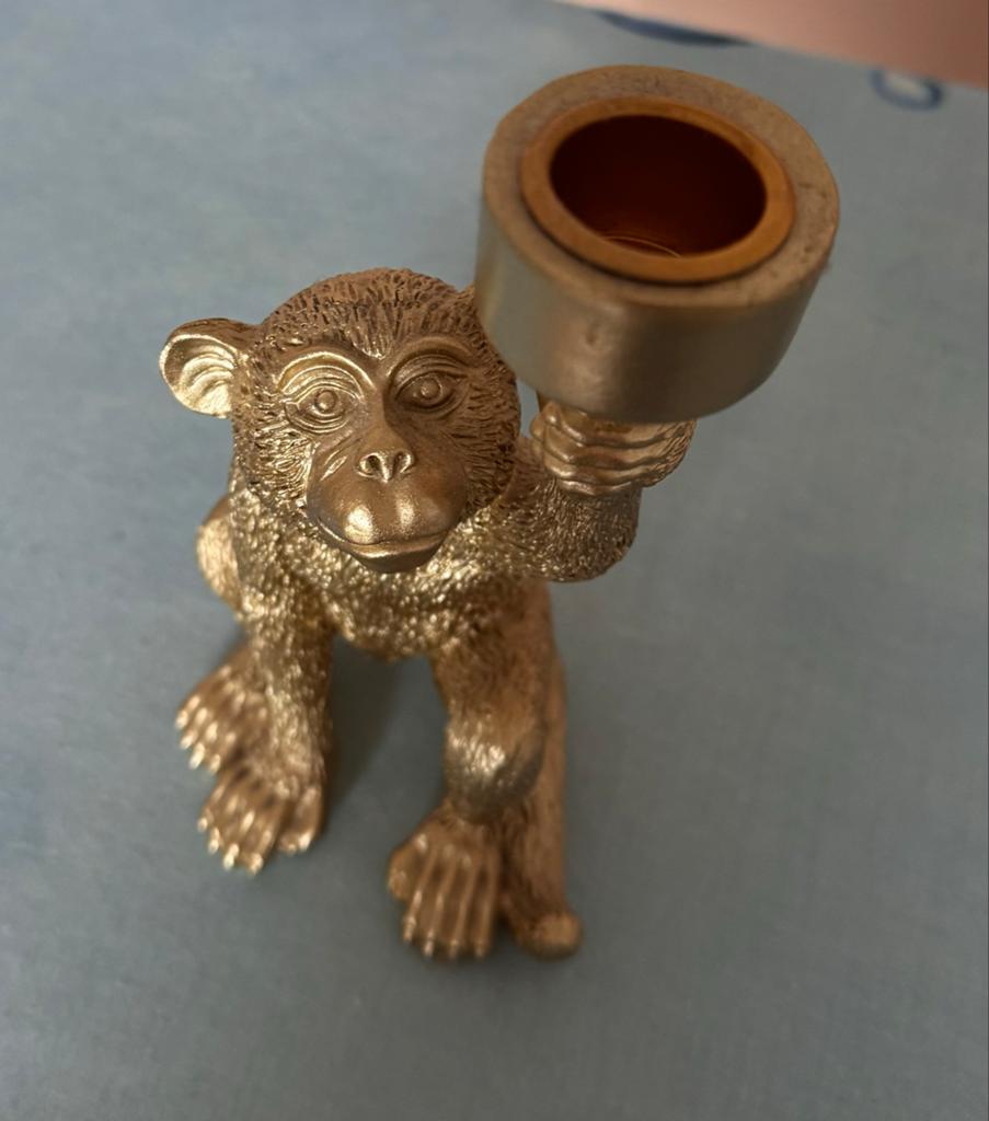 Gouden Apen Kandelaar - Uniek Decoratiestuk, Huis en Inrichting, Woonaccessoires | Kandelaars en Kaarsen, Ophalen, Gebruikt, Overige kleuren