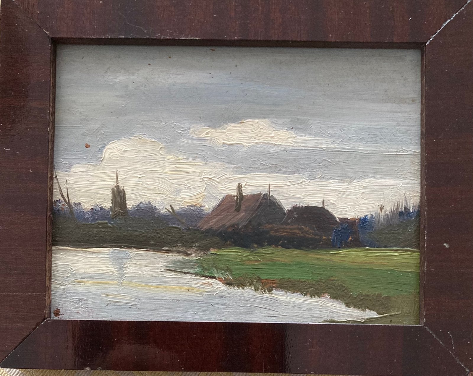 Olieverf schilderijtje landschap, Paneel, Impressionistisch, Ophalen of Verzenden, Landschap