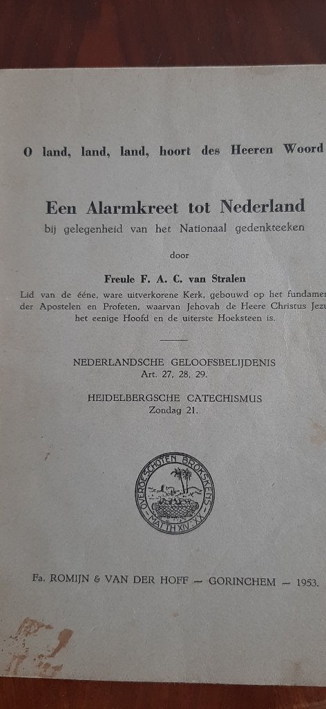Een alarmkreet tot Nederland, freule FAC van Stralen, Boeken, Ophalen of Verzenden, Gelezen, Christendom | Protestants