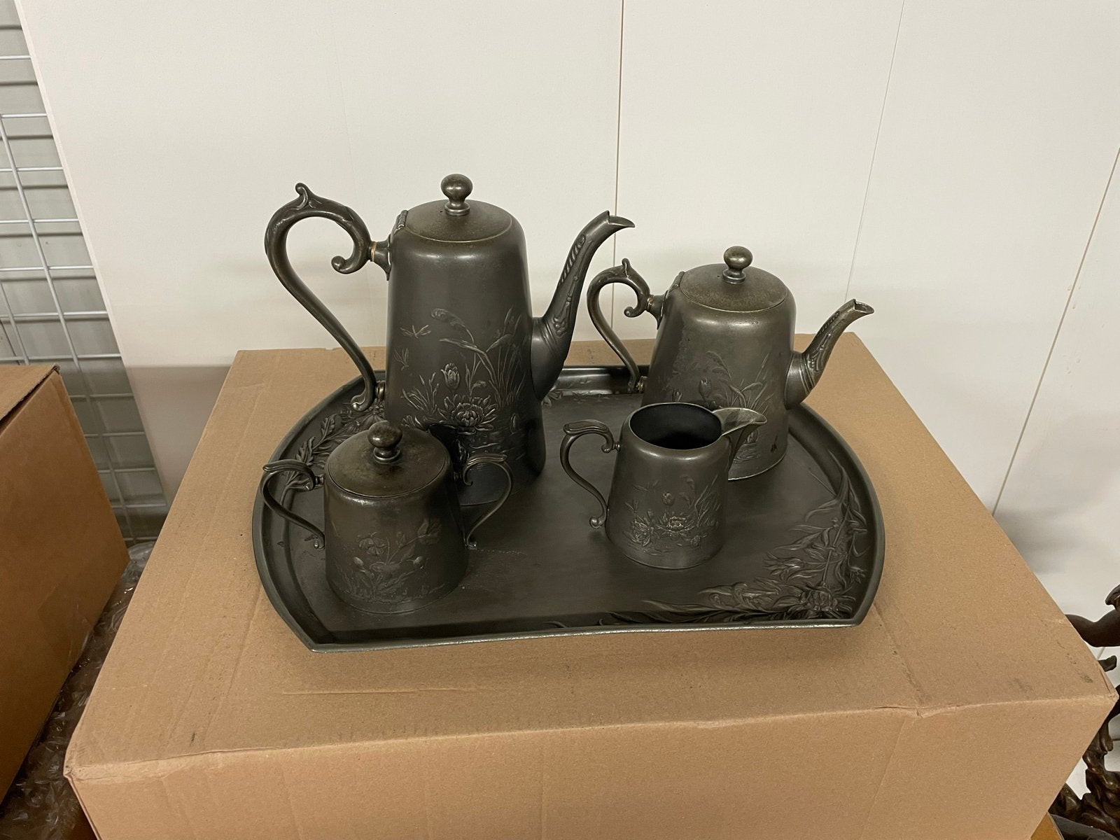 Antiek A. Brogni-Z 1712 Tinnen Koffie- en Theeservies, Antiek en Kunst, Ophalen of Verzenden