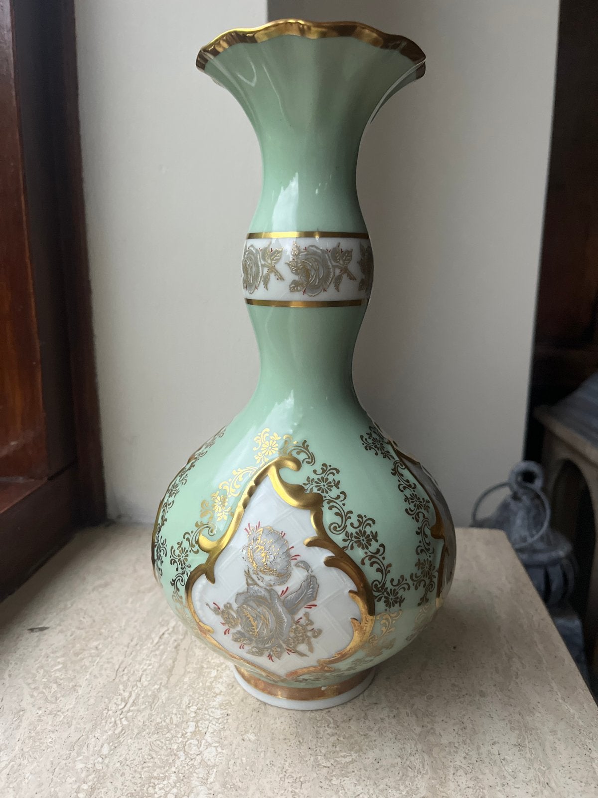 Rudolf Wächter Bavaria Vaas - Mintgroen met Gouddecor, Ophalen