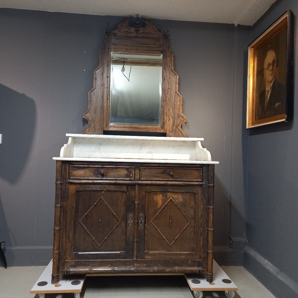 Antiek Faux Bamboo Dressoir met Marmeren blad, Ophalen of Verzenden