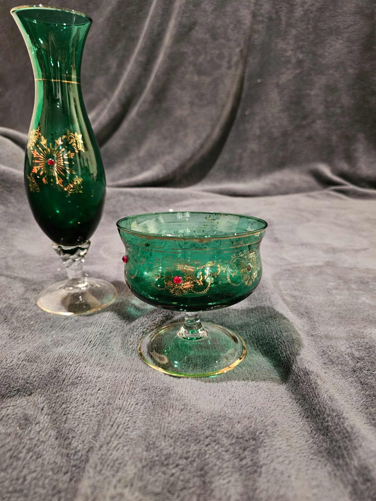 vintage groen vaasje en schaaltje., Ophalen of Verzenden, Groen