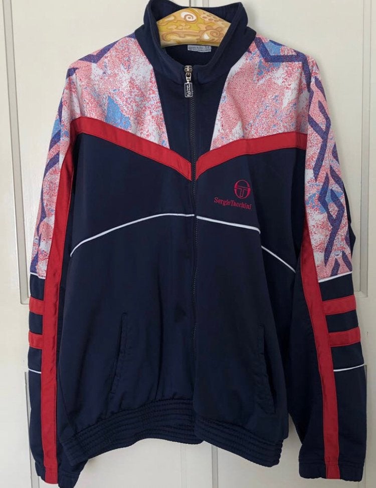 Vintage Sergio Tacchini trainingsjas | Maat: L | jaren 90, Ophalen of Verzenden, Zo goed als nieuw, Maat 52/54 (L), Blauw