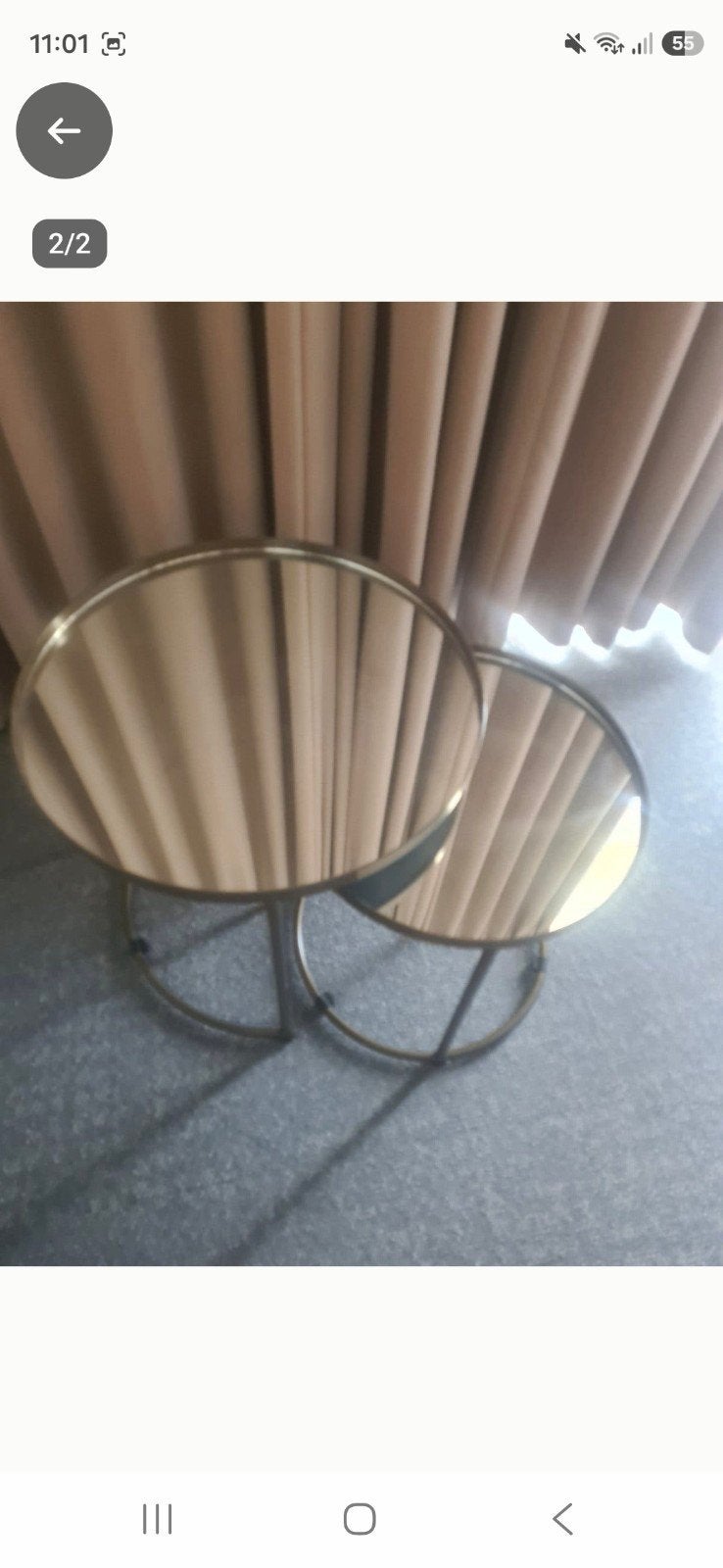 set van 2 goud/koper kleurige bijzettafeltjes, Minder dan 55 cm, Metaal of Aluminium, Rond, Ophalen