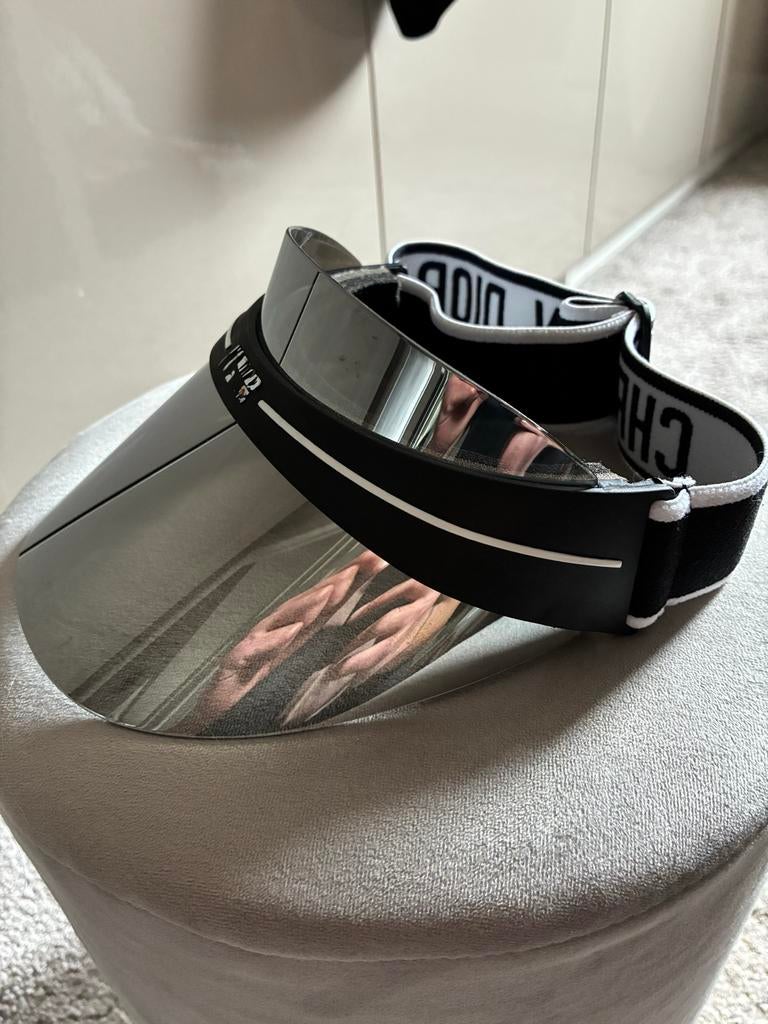 Christian Dior Club1 Vizier Zonnebril/Zonneklep Zwart/Zilver, Ophalen of Verzenden, Zo goed als nieuw