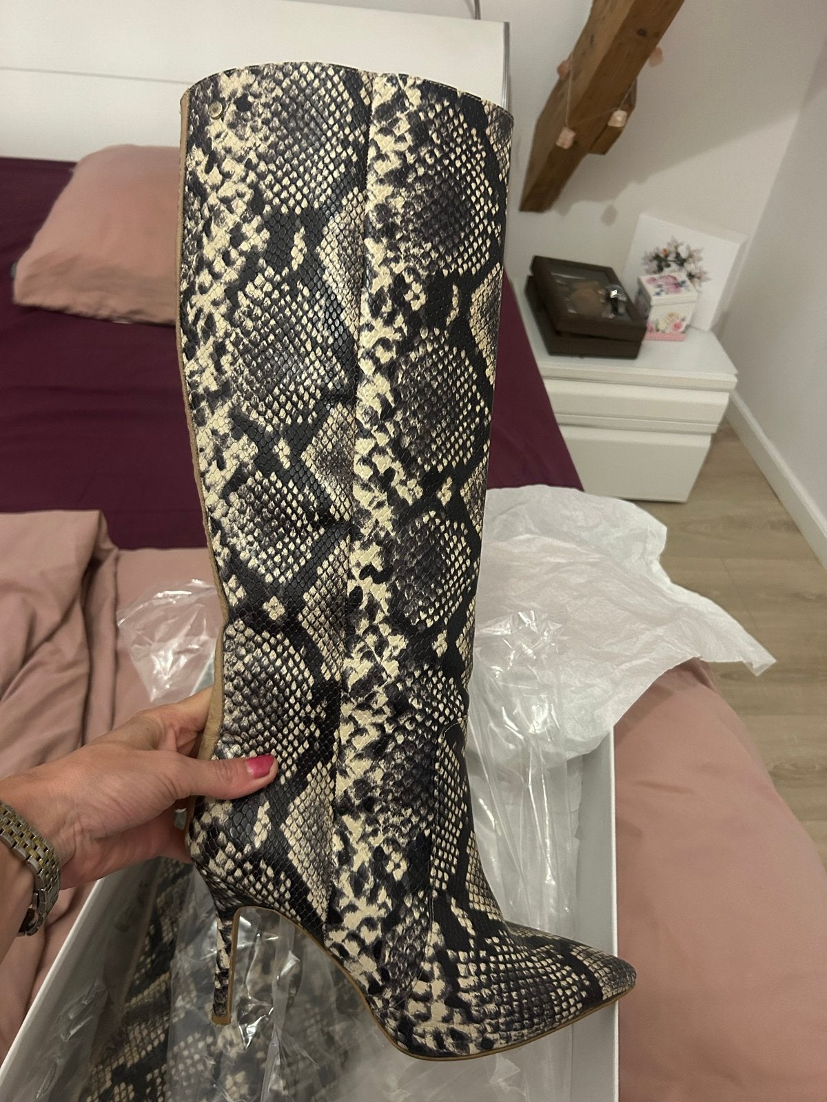Prachtige Niki laarzen maat 41, slangenprint, 1x gedragen, Kleding | Dames, Ophalen of Verzenden, Zo goed als nieuw, Zwart, Hoge laarzen