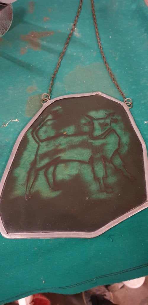 glas in lood stier met ketting, Ophalen of Verzenden, 'T Olde Gre-j, Info@toldegrej.nl, Endepoelstraat 20f Didam
