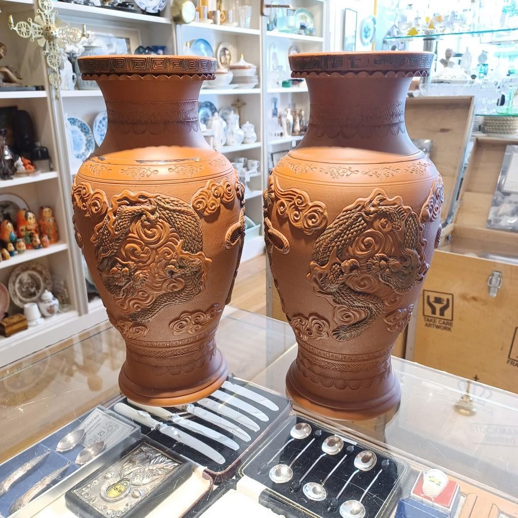 2 Japanse Chinese vazen Yixing stijl Zisha-ware Terracotta, Antiek en Kunst, Antiek | Vazen, Ophalen