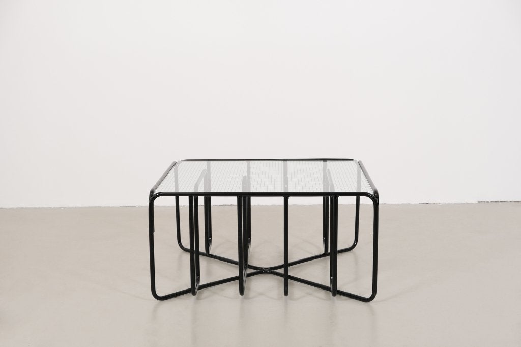 Vintage zwarte buisframe salontafel, Huis en Inrichting, Ophalen, Minder dan 45 cm, Gebruikt, Metaal of Aluminium