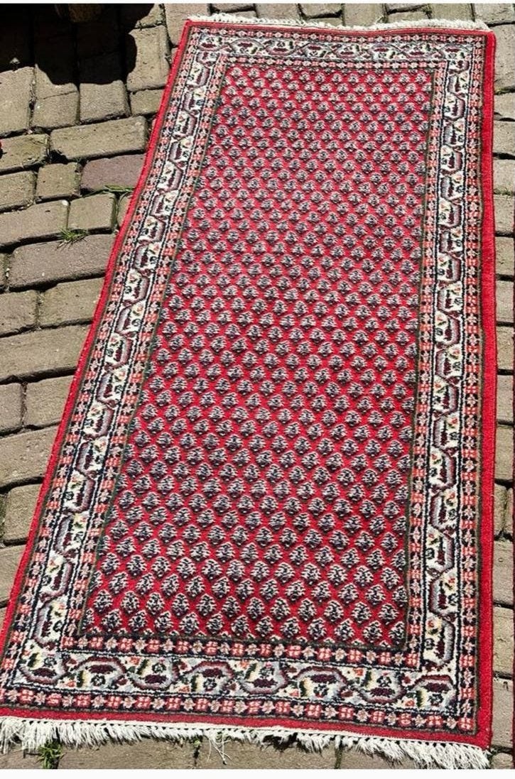 Origineel Perzische Mir Handgemaakt Tapijt, 100 tot 150 cm, Zo goed als nieuw, Rechthoekig, Rood
