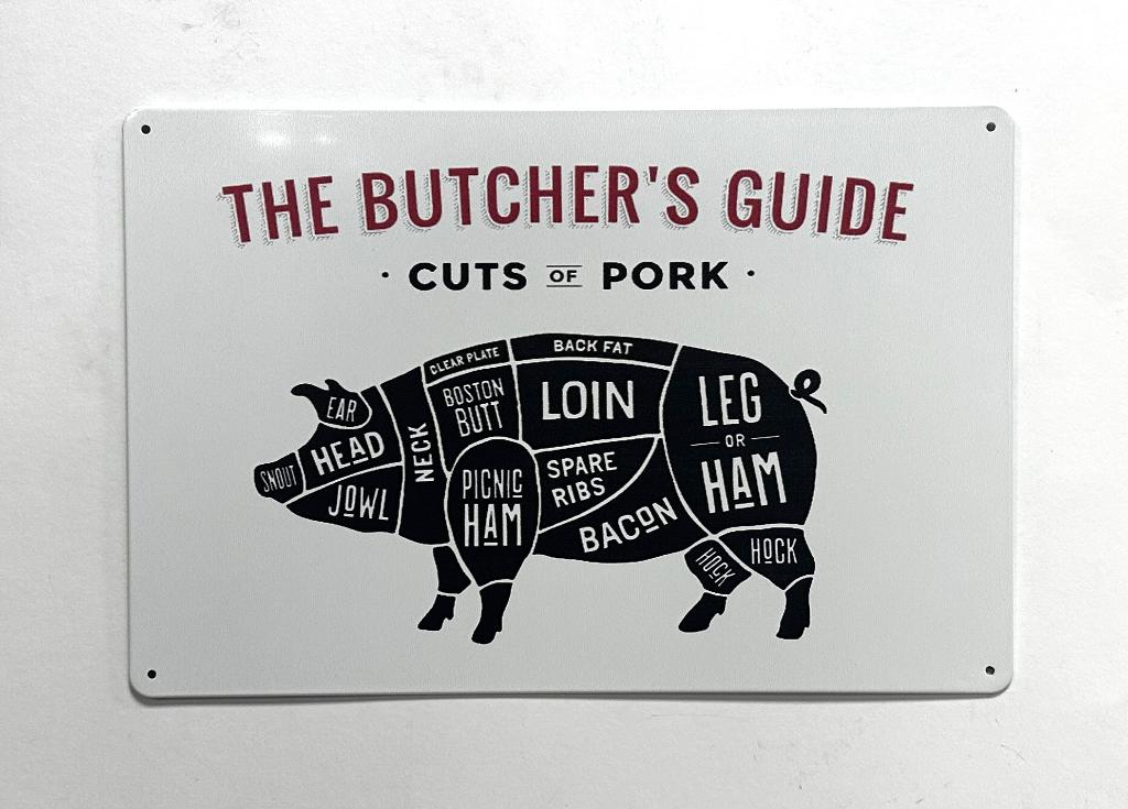 The Butchers guide varken reclamebord van metaal wandbord, Info@deconoord.nl, Deco Noord, Nieuw, Ophalen of Verzenden