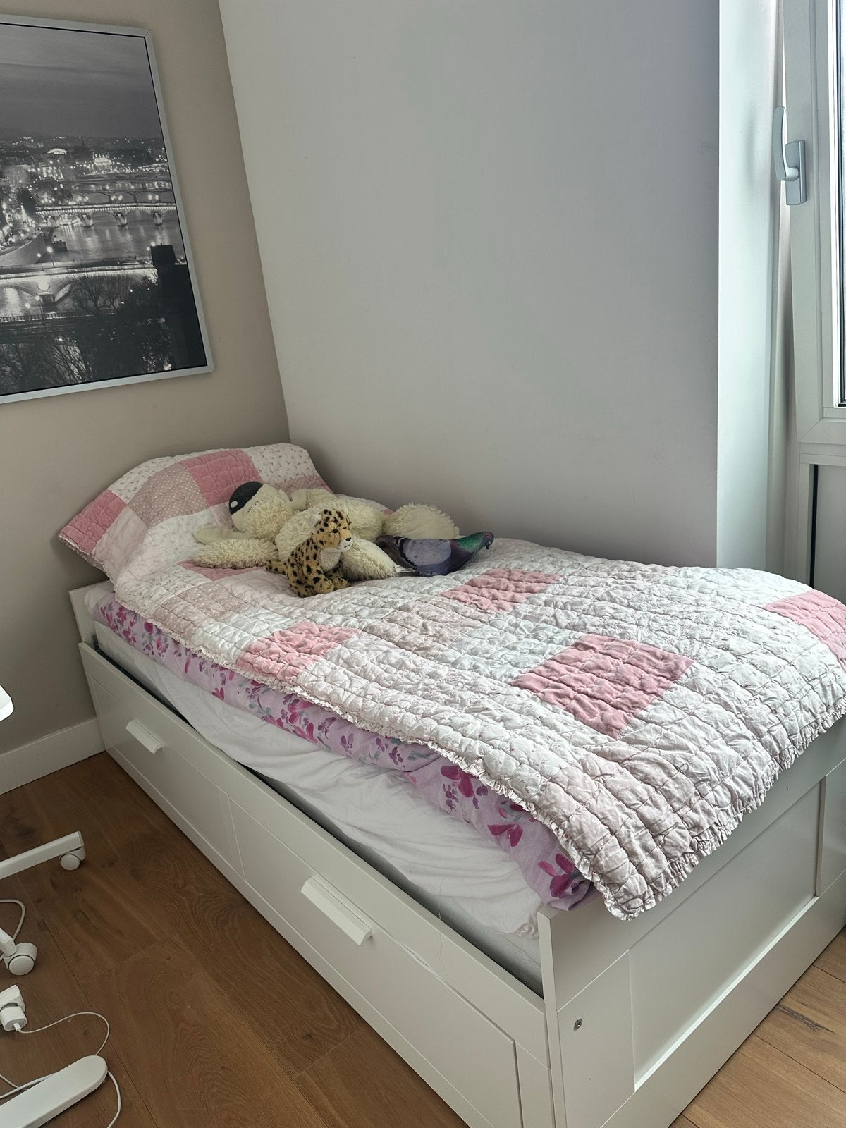 IKEA Brimnes bedbank met 2 lades, Gebruikt, Wit, Tweepersoons, Ophalen of Verzenden