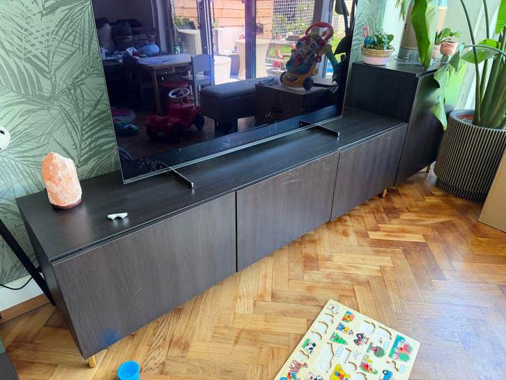 IKEA Besta TV-meubel zwart 180 cm breed, Ophalen, Overige materialen, Gebruikt, 200 cm of meer