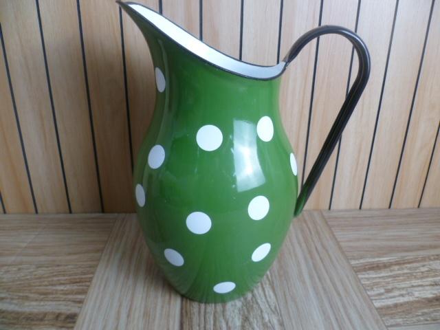 Emaille groen/witte stippen water kan / vaas / pul, Antiek en Kunst, Antiek | Emaille, Ophalen of Verzenden